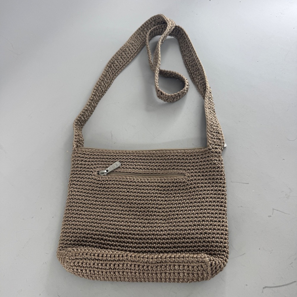 The Sak Women Crossbody Bag Crochet Knit Neutral Taupe Boho Purse